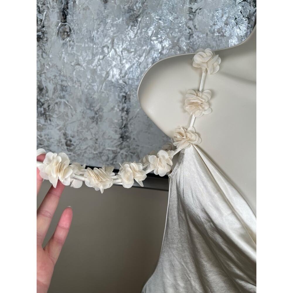 SELF-PORTRAIT Satin Flower Floral Champagne Off the Shoulder Maxi Dress Size 2 - Picture 6 of 13